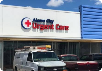 Exterior view of Alamo City Urgent Care building.